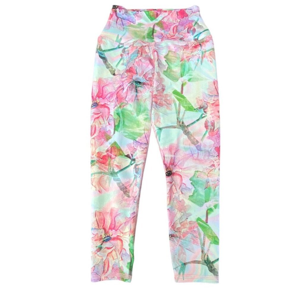 EVCR leggings sz XS Evolution & Creation pink green floral high rise capris